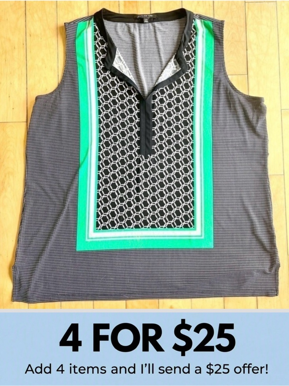 Jones New York Geometric Sleeveless V‑Neck Tank Top Blouse Size 2X
